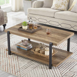 FOLUBAN Industrial Coffee Table with shelf, Wood and Metal Rustic Cocktail Table for Living Room, Oak FOLUBAN