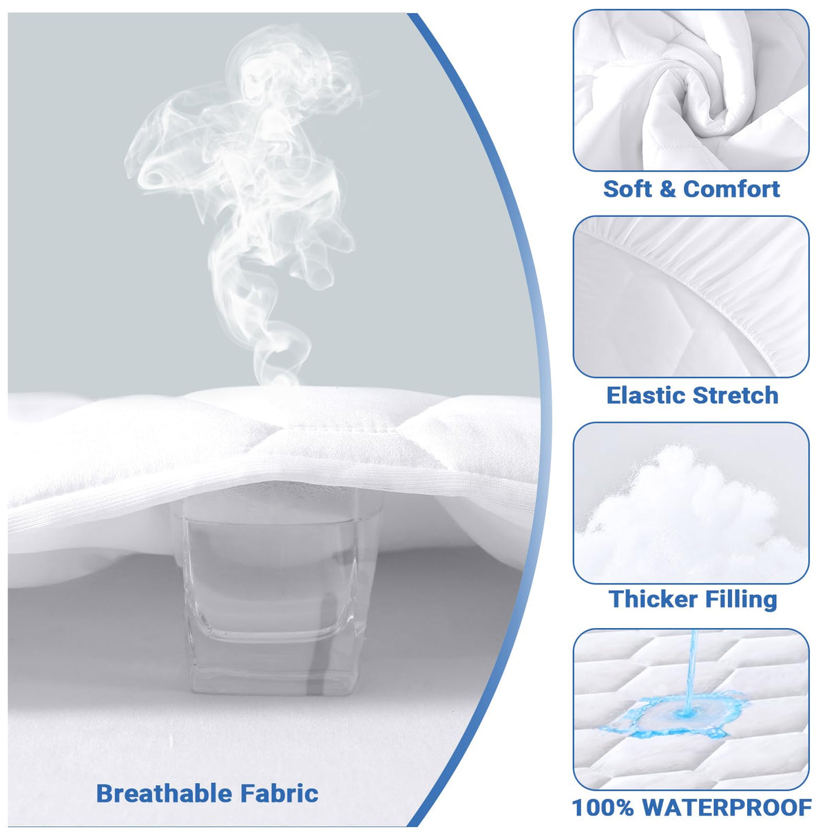 MUXHOMO King Size Mattress Protector, 100% Waterproof Quilted Mattress Cover King Size Bed, Noiseless Soft & Cooling Mattress Pad Cover, Deep Pocket 6"-21", White MUXHOMO