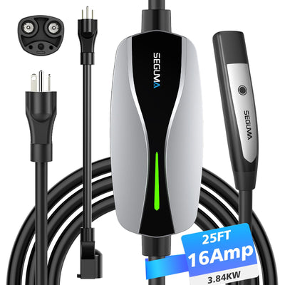Portable Level 1/2 EV Charger for Tesla, 16A Electrical Tesla Car Mobile Charger 25FT Extension Cable with 240V NEMA 6-20 Plug, 120V NEMA 5-15 Adapter, NACS Home Wall Connector for Tesla Model-Y/3/S/X