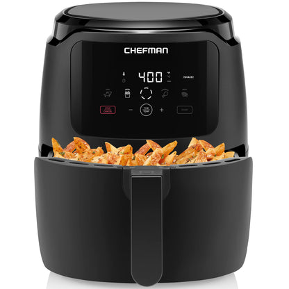 Chefman Digital Air Fryer, Large 5 Qt Family Size, One Touch Digital Control Presets, French Fries, Chicken, Meat, Fish, Nonstick Dishwasher-Safe Parts, Automatic Shutoff, Black