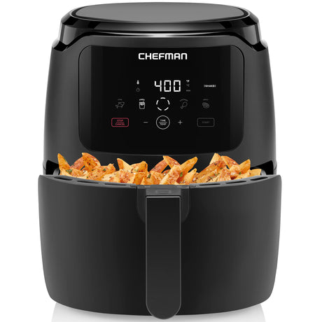 Chefman Digital Air Fryer, Large 5 Qt Family Size, One Touch Digital Control Presets, French Fries, Chicken, Meat, Fish, Nonstick Dishwasher-Safe Parts, Automatic Shutoff, Black Chefman