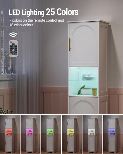 Hzuaneri Tall Bathroom Storage Cabinet with LED Lights, Bathroom Floor Freestanding Cabinet with Open Space, Adjustable Shelves, Tall Corner Cabinet for Bathroom, Living Room, Laundry, White SC28313X