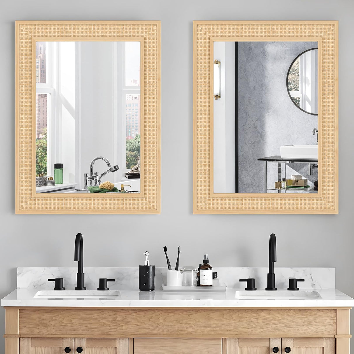 FUWU HOME Rattan Wall Mirror with Wooden Framed 24 X 32 inch Farmhouse Rectangle Wood Mirror for Modern Decorative Bathroom, Living Room, Entryway, Bedroom FUWU HOME