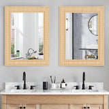 FUWU HOME Rattan Wall Mirror with Wooden Framed 24 X 32 inch Farmhouse Rectangle Wood Mirror for Modern Decorative Bathroom, Living Room, Entryway, Bedroom FUWU HOME
