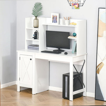 HOMCOM Farmhouse Computer Desk with Hutch and Cabinet, Home office Desk with Storage, for Study, White - WoodArtSupply