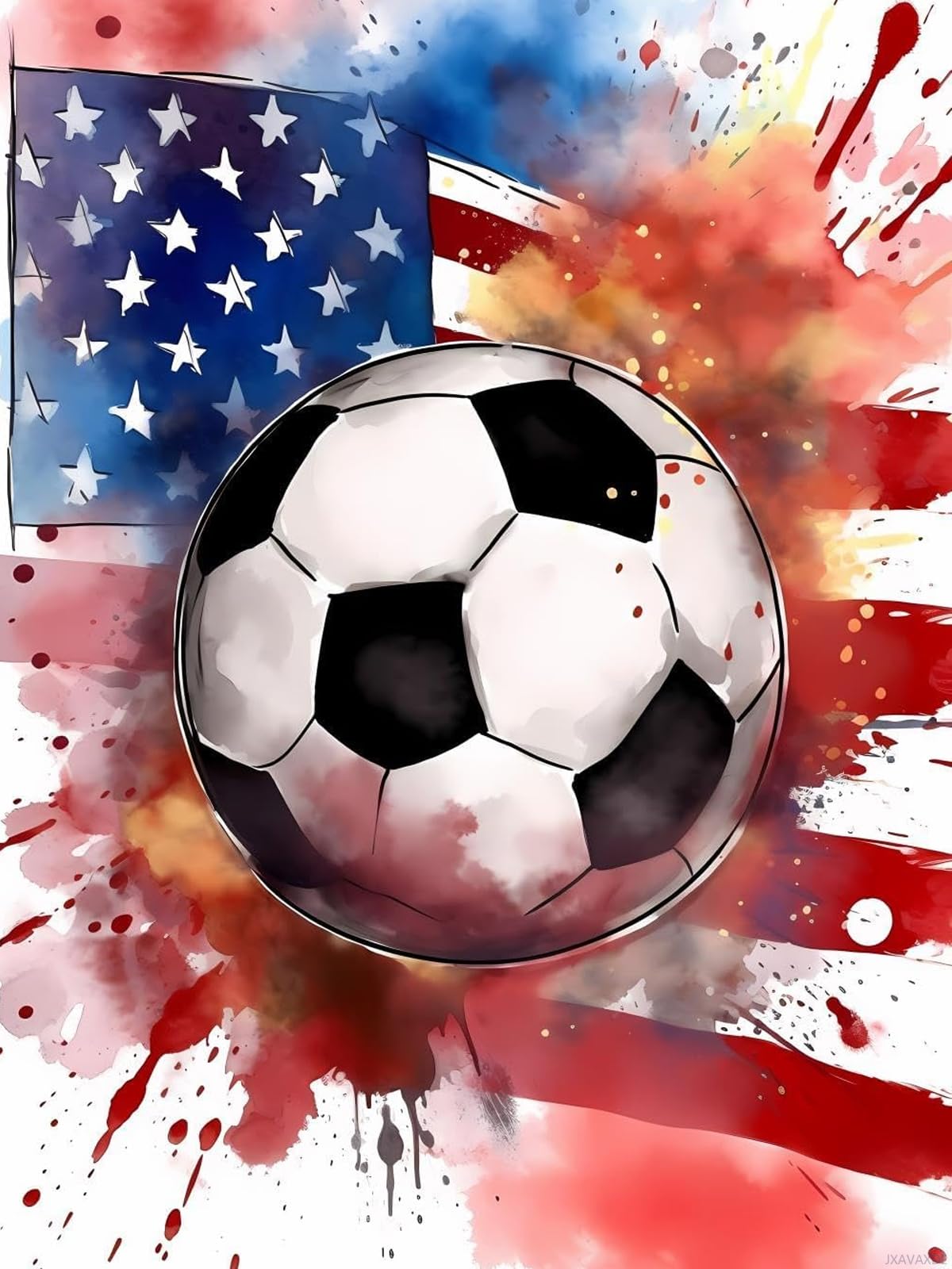 JXAVAXDE Soccer American Flag 5D Diamond Painting Kits, Ball Sports Diamond Art Kits for Adults Paint with Diamonds Gem Art, Full Drill Diamond Paintings Arts and Crafts for Home Decor 12x16 inch JXAVAXDE