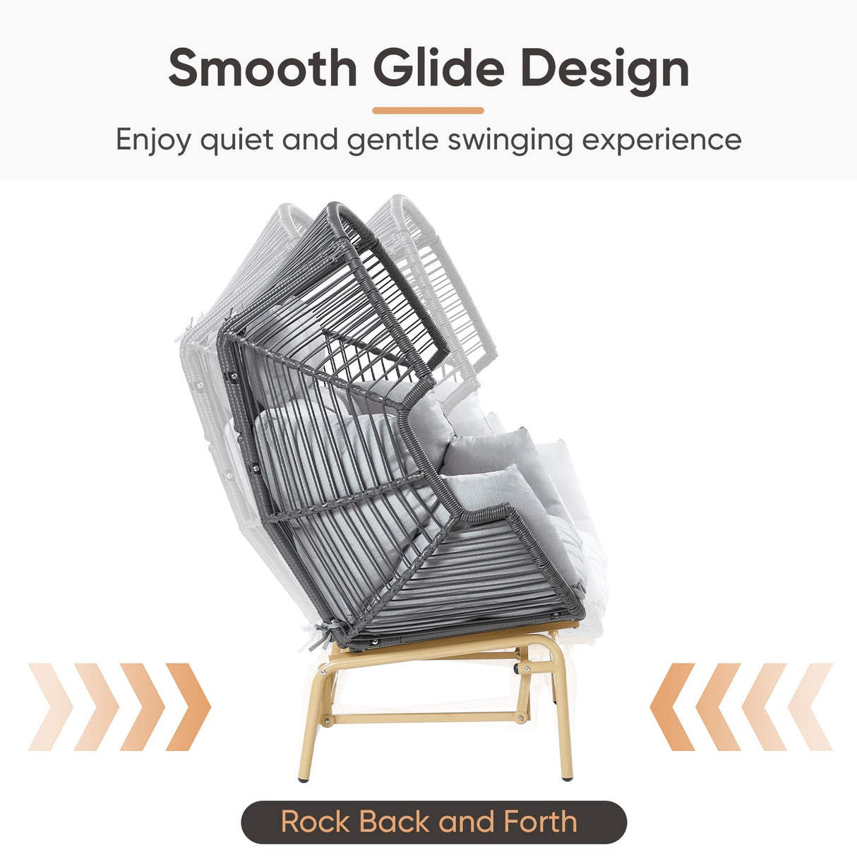 Patio Chairs Outdoor Egg Chair - Rattan Patio Lounge Rocker Chairs 4 Piece Wicker Rocking Glider Chair Set with 2 Glider Egg Chairs and 2 Ottoman for Outside Porch Deck Backyard Garden(Grey/Gery) Pugire