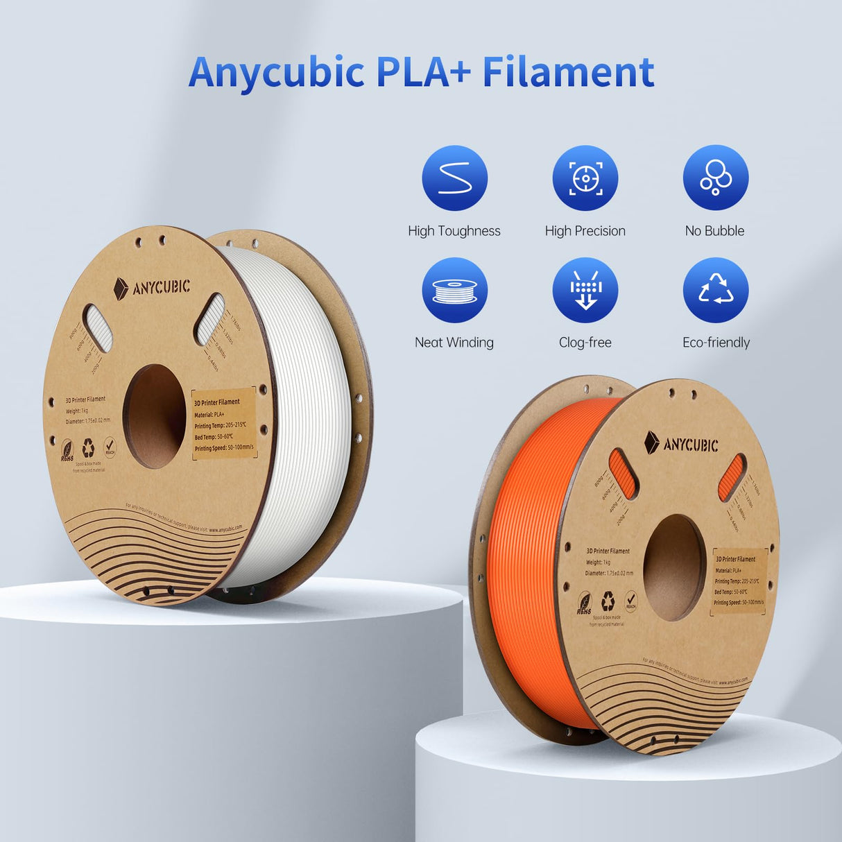 ANYCUBIC PLA Plus (PLA+) 3D Printer Filament 1.75mm, High Toughness 3D Printing Filament, Dimensional Accuracy +/- 0.02mm, Print with Most FDM 3D Printers, 1KG Spool, Black ANYCUBIC