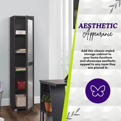 Kings Brand Furniture Romero Tall Curio Storage Cabinet - Versatile Black Bookshelf for Living Room, Kitchen, Bedroom & Office Kings Brand Furniture