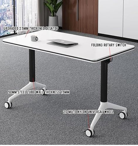 JQUZPCV Conference Table Foldable Meeting Tables, Mobile Training Table with Wheels, Flip Top Rolling Seminar Meeting Table for Office,Meeting Room,classr (Grey, 63×23.6×29.5in) JQUZPCV