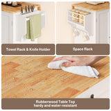 Ahomly Kitchen Island with Storage, 47.6" Rolling Kitchen Island on Wheels with Drop Leaf, Door Cabinet, Drawer, Spice Rack, Towel Rack and Knife Holder, Kitchen Cart Island Table for Kitchen, White Ahomly