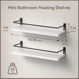 RICHER HOUSE White Bathroom Shelves, Small Floating Wall Mounted Shelf for Bathroom Decor, Guard-Rail Wood Shelving Organizer Over Toilet Kitchen Storage Shelves Set of 2 - White RICHER HOUSE