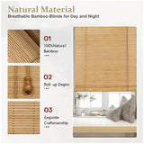 Natural Bamboo Roller Blinds for Indoor/Outdoor - Handwoven Shades for Privacy and Sun Control WDZDMYL