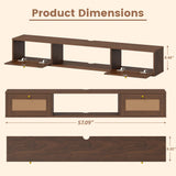 EROMMY Modern Rattan Floating TV Stand, Rectangular Wall-Mounted Floating Stand for TVs with Doors, Entertainment Center for Under TV Storage, 57 inch, Caramel Oak EROMMY