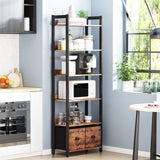 Furologee 6-Tier Bookshelf, Tall 71" Rustic Bookcase with 2 Drawers Storage Organizer, Industrial Display Free Standing Shelf Units, Wood and Metal Storage Rack for Home Office, Bedroom, Rustic Brown Furologee