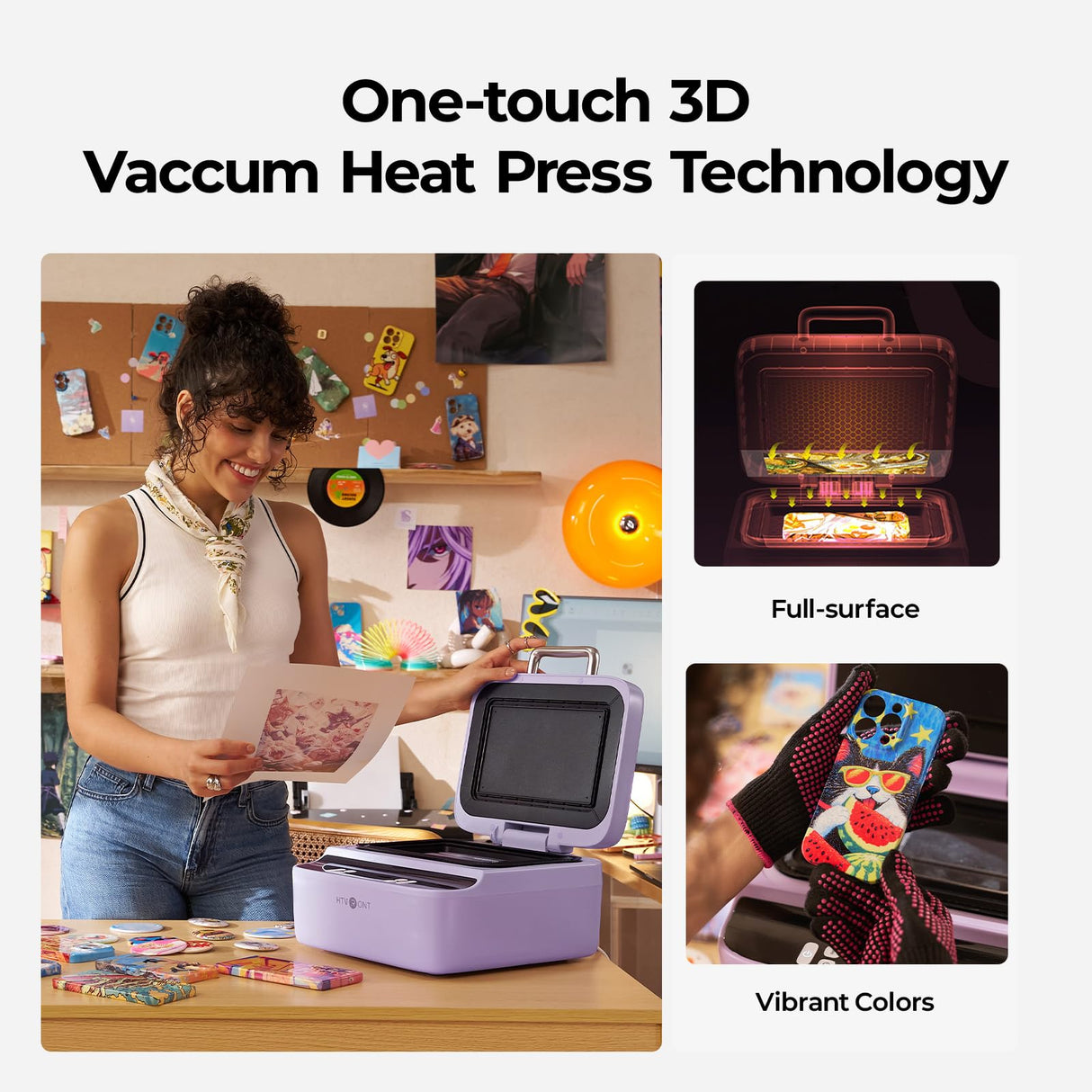 HTVRONT Phone Case Heat Press Machine - Phone Case Auto Heat Press with 3D Vacuum Heat, Precise Temperature Sublimation Phone Case Press Machine for Badges, Coasters, etc. (Compatible with iPhone) HTVRONT