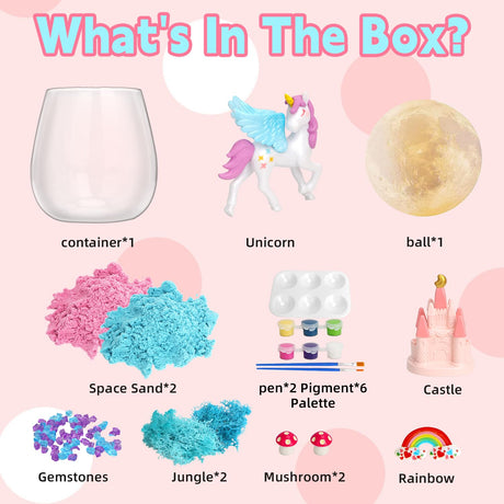 SCWGTPJ Unicorn Gifts for Girls-Unicorn Terrarium Crafts Kit, DIY Toys Kit for Kids Girls, Arts and Craft, DIY Moon Lamp Night Light Christmas Birthday Gift for Girls SCWGTPJ