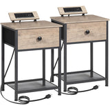 AMHANCIBLE Night Stand, End Tables Living Room Set of 2, Small Nightstand with Charging Station, Slim Bed Side Table with Fabric Storage Drawer for Bedroom, Small Space, Greige, HET03SDPGY AMHANCIBLE