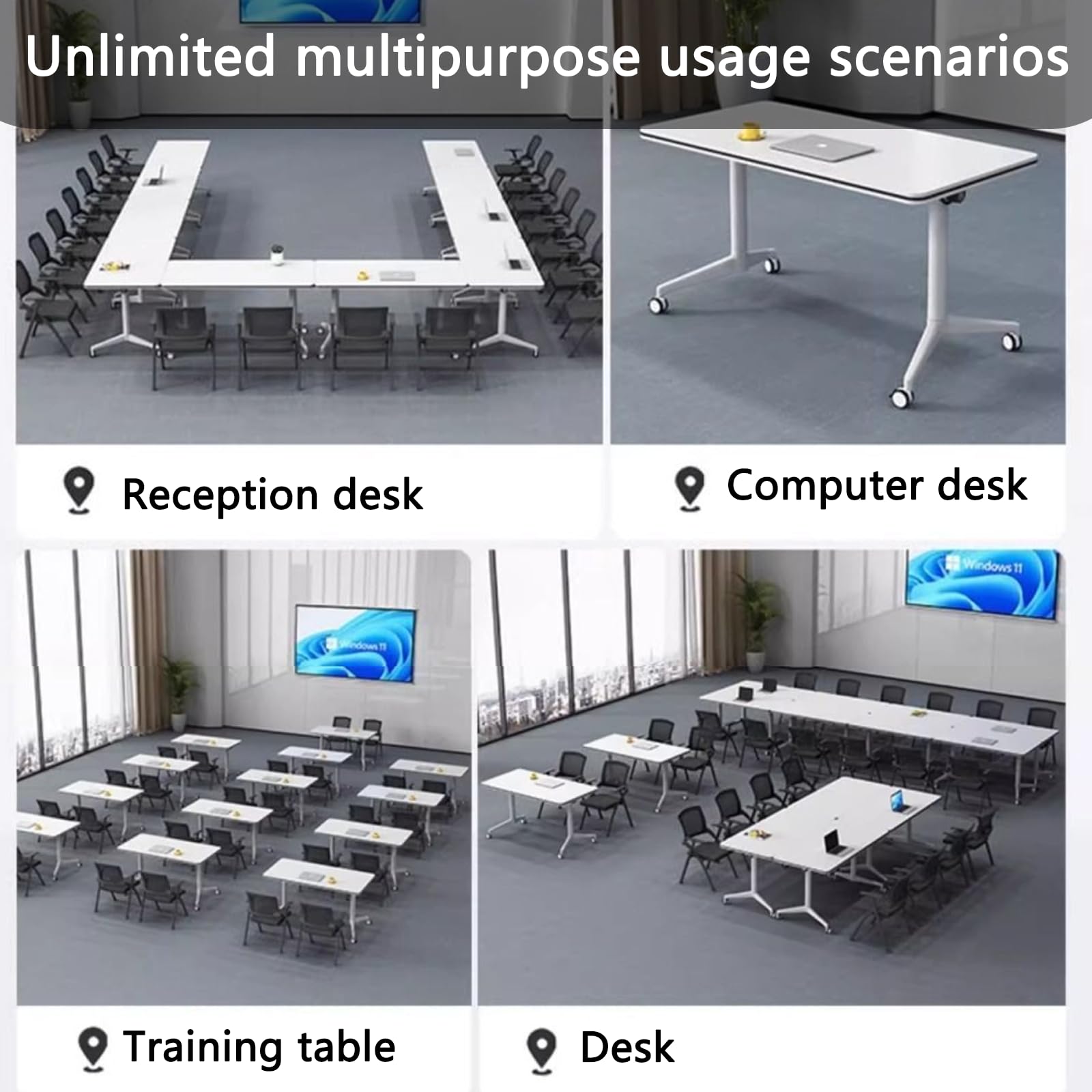 Conference Table, Folding Conference Room Tables with Flip-Top Design, Mobile Seminars Dynamic Meetings Training Tables for Offices, Classrooms, and Meeting Room, White, 47.2"D x 23.6"W x 29. - WoodArtSupply