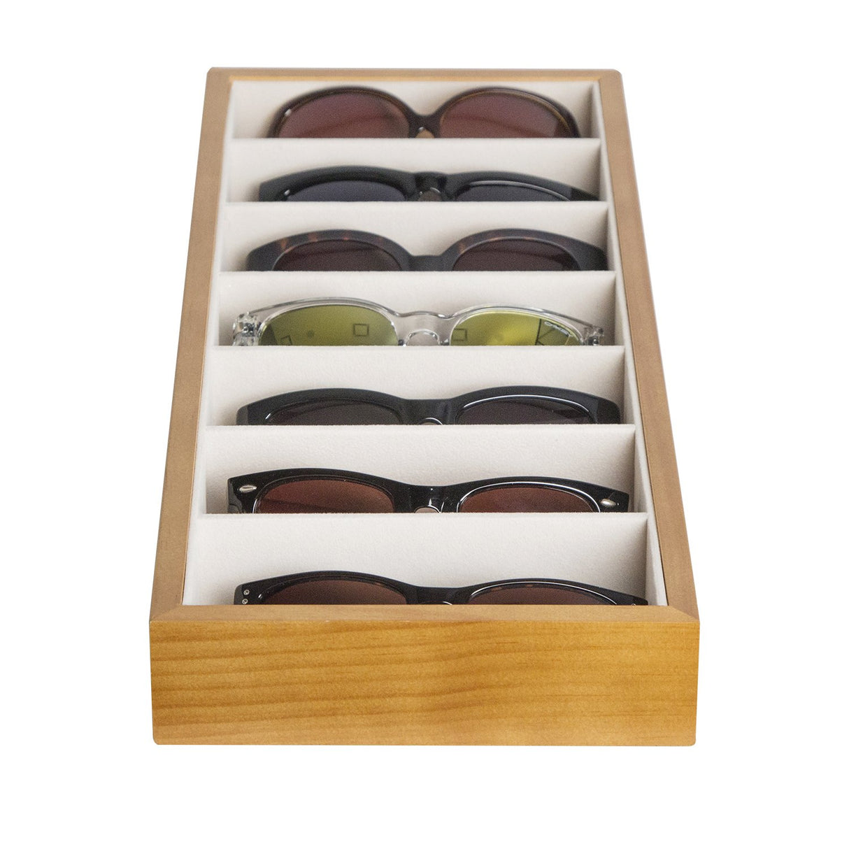 J JACKCUBE DESIGN Wooden 7 Compartments Eyeglass Display Organizer Eyeglasses Sunglass Storage Case Box Eyewear Tray Stand Open Top Suede Inside(17.8 x 7.1 x 1.9) – MK374A J JACKCUBE DESIGN