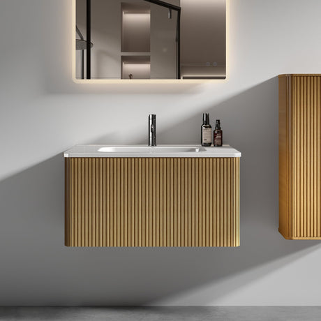 BLUHOUZZ Bathroom Vanity with Sink,Large Storage Wall Mounted Floating Bathroom Vanity with Overflow for Modern Bathroom, One-Piece Sink Basin Minimalist Bathroom Sink Cabinet BLUHOUZZ