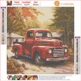 F-CANLAN Round Full Drill Diamond Painting Set, 5D DIY Red Truck Paint with Diamonds Truck Diamond Art Kits with Diamonds Dots for Children Diamond Painting Kit for Adult Room Decor (12X12 inches) F-CANLAN