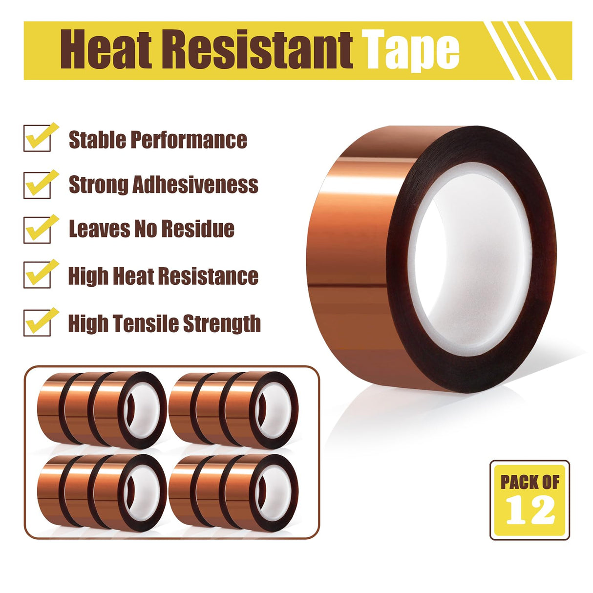 MEBMIK 12 Rolls 20mm x16m(52FT) Heat Tape High Temperature Heat Resistant Tape Heat Transfer Tape for Heat Sublimation Press Vinyl,No Residue MEBMIK