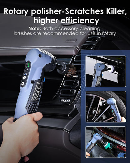 RAYBAO Mini Polisher, 2/1.5 inch Cordless Mini Polisher with 2pcs 2.0Ah Batteries, Works as DA & RO Polisher, Small Polisher with 6 Speeds, 53 Accessories, Mini Polisher for Car Detailing, Po - WoodArtSupply