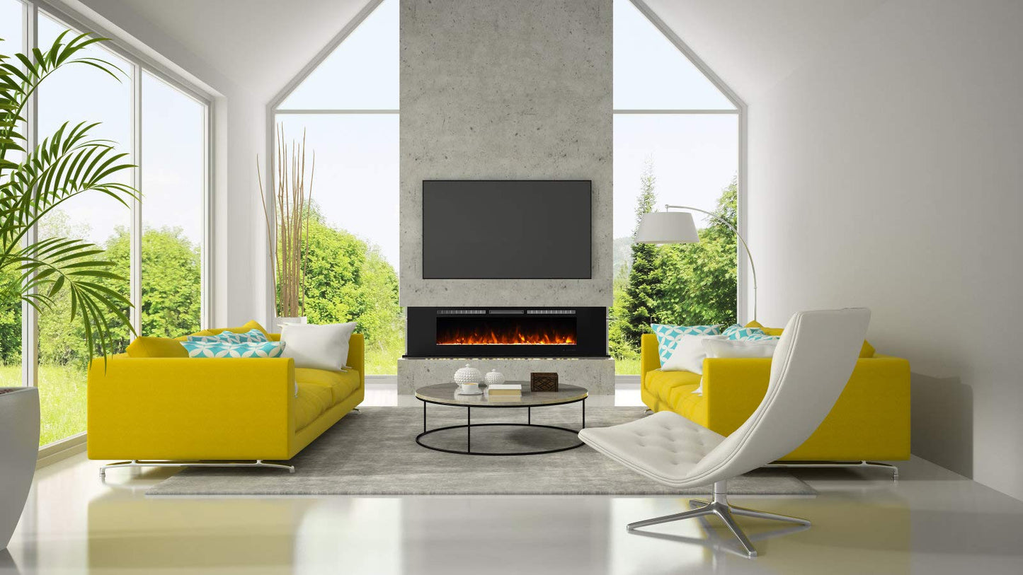 Masarflame 72" Recessed Electric Fireplace Insert, 5 Flame Settings, Log Set or Crystal Options, Temperature Control by Touch Panel & Remote, 750/ 1500W Heater