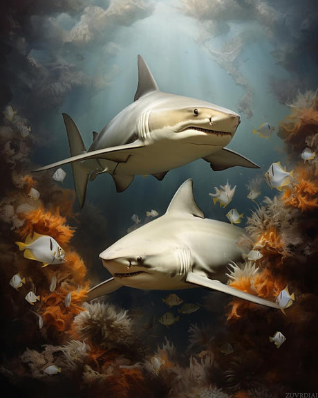 ZUVRDIAI Paint by Numbers Sharks for Adults, Acrylic Oil Painting by Numbers Kits for Beginner with Paintbrushes Brushes Art Crafts Canvas for Home Decor 16x20 Inch ZUVRDIAI