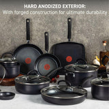 T-fal Ultimate Hard Anodized Nonstick Cookware Set 17 Piece, Oven Broiler Safe 400F, Lid Safe 350F, Kitchen Cooking Set w/ Fry Pans, Saucepans, Saute Pan, Griddle, Pots and Pans, Dishwasher Safe Black T-Fal