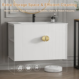 Findepot 30 Inch Floating Vanity Bathroom with Sink, White Bathroom Vanity Cabinet Combo with Ceramics Sink Top, Soft Close Cabinet Door & Open Storage Left Shelf, Modern Wall Mounted Vanity Findepot