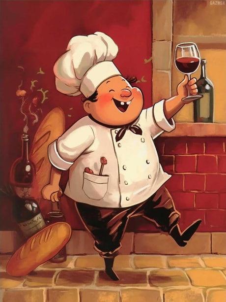 QAZWSX Bread Red Wine Chef Diamond Art Painting Kits for Adult, Cook 5D Diamond Art for Adults, Round Drill Painting by Diamonds Art and Crafts for Home Wall Decor Gift 12x16 Inch QAZWSX