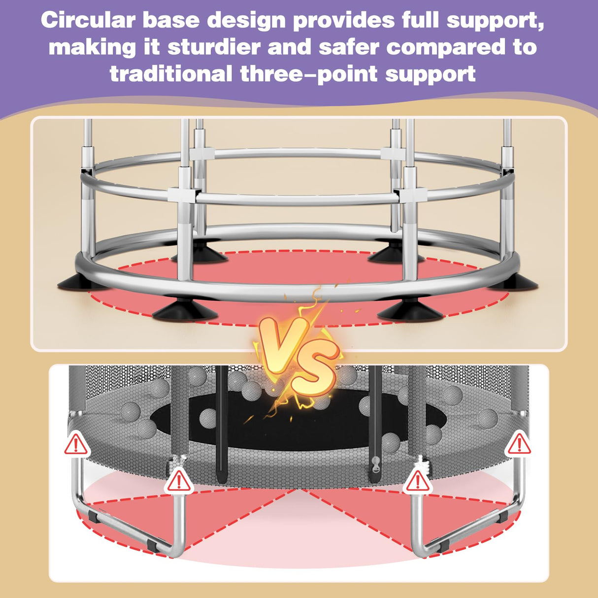 60" Trampoline for Kids, Anti-Rollover Round Bottom Baby Toddler Trampoline with Basketball Hoop, Indoor/Outdoor Kid Trampoline with Enclosure Net Redcoutt
