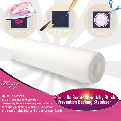 Iron on Embroidery Stitch Cover 8" x 9 Yd Light Weight Stabilizer Prevent Scratchy or Itchy Stitches, Soft Touch Backing for Sensitive Skin, Babies, and Embroidery Garments, 1 Pack HEYUP