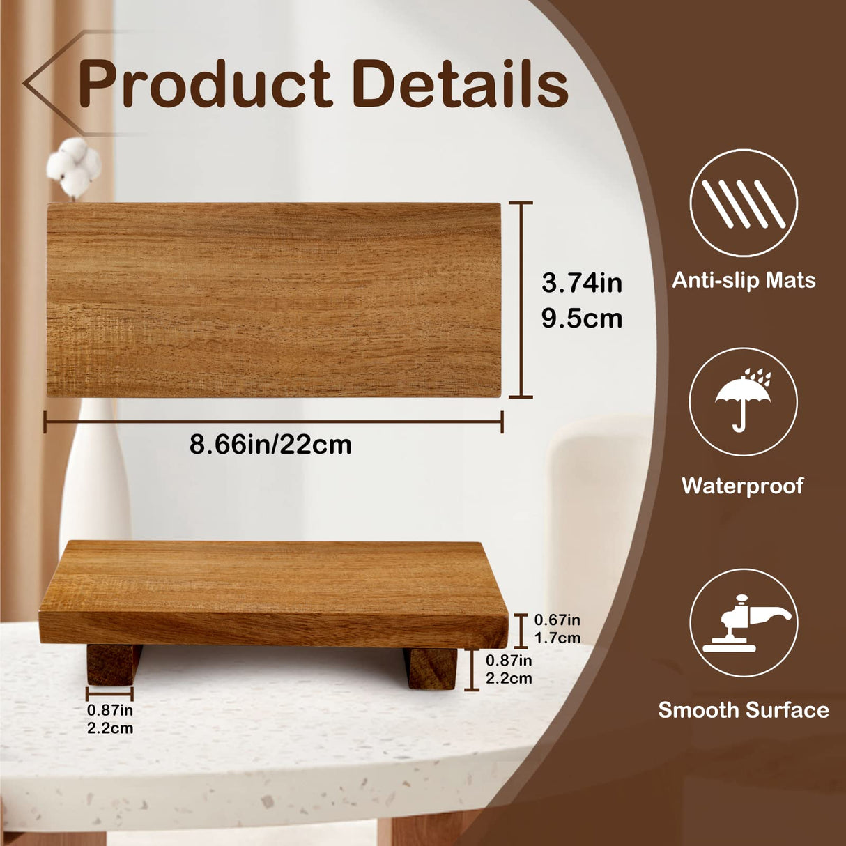 DEBETOOL Acacia Wood Riser Soap Tray,Wood Pedestal Soap Dish for Kitchen Counter Sink Stand,Natural Acacia Wooden Pedestal Tray for Bathroom Soap and Kitchen Soap Bottles,Plant DEBETOOL