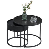 VASAGLE Round Coffee Tables, Set of 2 Nesting Tables, Modern Round Side Tables with Hidden Storage and Top Tray, for Living Room, Bedroom, Office, Ebony Black and Ink Black ULCT044B56 VASAGLE