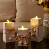 MelonBoat Rustic Flameless LED Candles 3-Pack, Battery Operated Candles with Wooden Candle Holders, White Rustic Farmhouse Decor, Farmhouse Candle Holder for Valentines Holiday Party Home Decor MelonBoat