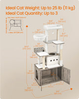 Feandrea Cat Tree, 66.9-Inch Cat Tower with Litter Box Enclosure, Large Cat Condo with Food Station, Storage, Scratching Posts, Cat Cave, Hammock, Washable Cushions, Heather Greige UPCT169K02 Feandrea