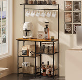 X-cosrack 60" Tall Bakers Racks for Kitchens, Microwave Stand, 4-Tiers Coffee Bar Table,with Adjustable Shelves and 6 S-Hooks,Open Shelf Storage, Kitchen Shelf for Spices, Pot Rack, Rustic Brown X-cosrack