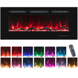 VINEMOUNT 48'' Electric Fireplaces Inserts, Recessed & Wall-Mounted Fireplace Heater with Thermostat, Multicolor Flames,Timer, Log & Crystal, 750/1500W, Black VINEMOUNT