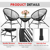Acapulco Patio Bistro Set 3-Piece Outdoor Furniture Set All-Weather Woven Rope Patio Conversation Set with Glass Top Table and 2 Chairs (Black) PayLessHere