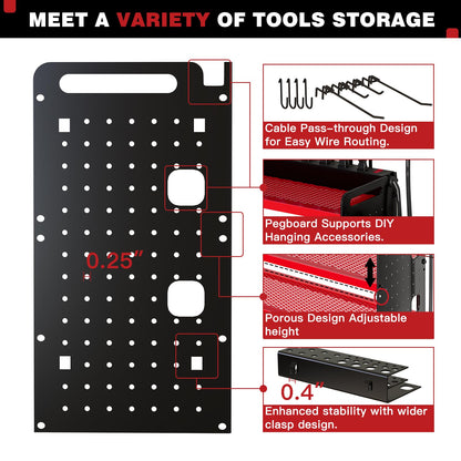 NattyDot Power Tool Organizer Wall Mount with Charging Station,Cordless Tool Organizer 8 Drill Holder, 4 Layer Storage Rack for Garage Organization,Tool Holder with 8 Outlet Power Strip (Red) - WoodArtSupply