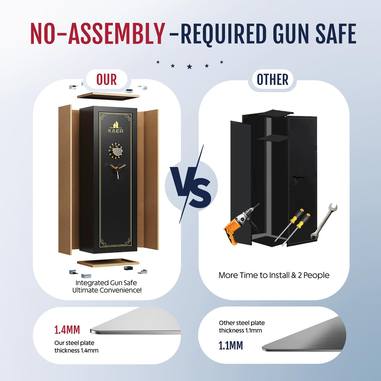 KAER 25 Gun Safe Biometric - Gun Safe for Rifles and Pistols Assembled, Large Gun Cabinet for Shotguns, Digital Fingerprint Rifle Safe with Removable Gun Racks,Pistol Pockets KAER