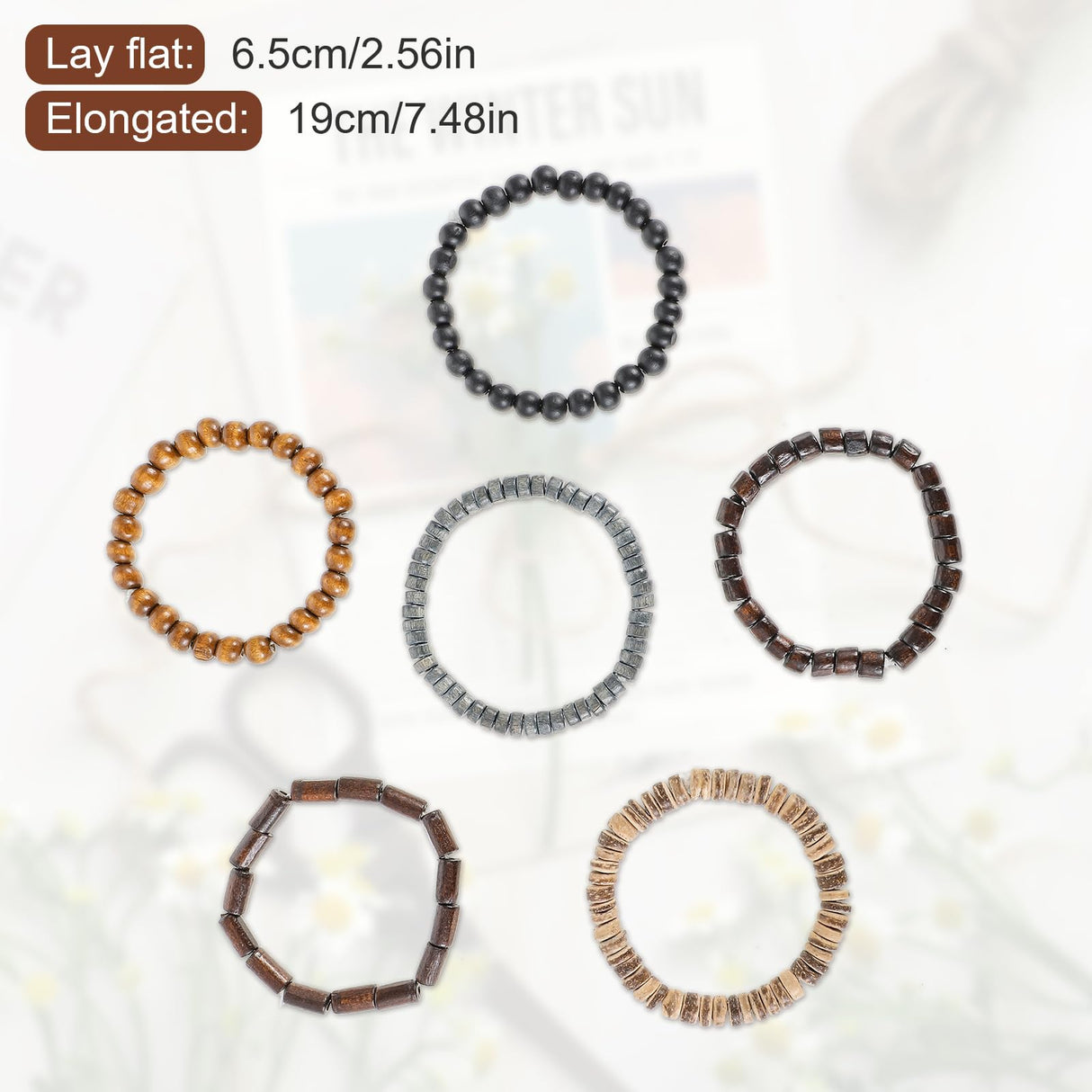 Telooco Wooden Mens Beaded Bracelets Adjustable Gothic Bracelet Elasticity Mens Bracelet Multi-Layer Detachable Beaded Bracelets for Men Telooco