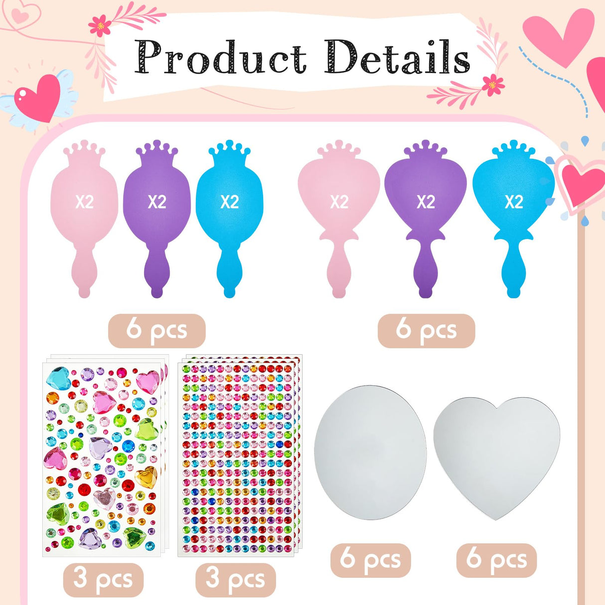 Liliful 12 Pack Princess Foam Mirror Kits Decorate Your Own Princess Mirrors Party Supplies Kids Unbreakable Toy Crafts for Girls Party Favors Birthday DIY Decorations (Pink, Purple, Blue,Cute) Liliful