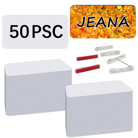 50 Pcs Sublimation Name Tags 1.5 x 3 Inch DIY Blank ID Name Badge with Round Corners Pin Custom Personalized Sublimation Name Tag for School, Office Blank Name Tags GEKIXUTP