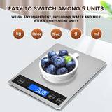 33lb Food Scale, Digital Kitchen Scale Batteries and USB Charging,1g/0.05oz Precise Graduation, Waterproof Stainless Steel with LCD Display Weight Grams and oz for Cooking Baking (Stainless Steel) Deweywei