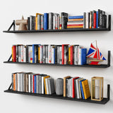 Forbena 48 Inches Long Floating Book Shelves for Wall Set of 3, Black Wall Bookshelves for Living Room, Large Heavy Duty Wood Wall Mounted Hanging Bookshelf for Bedroom Office Library Classroom Forbena