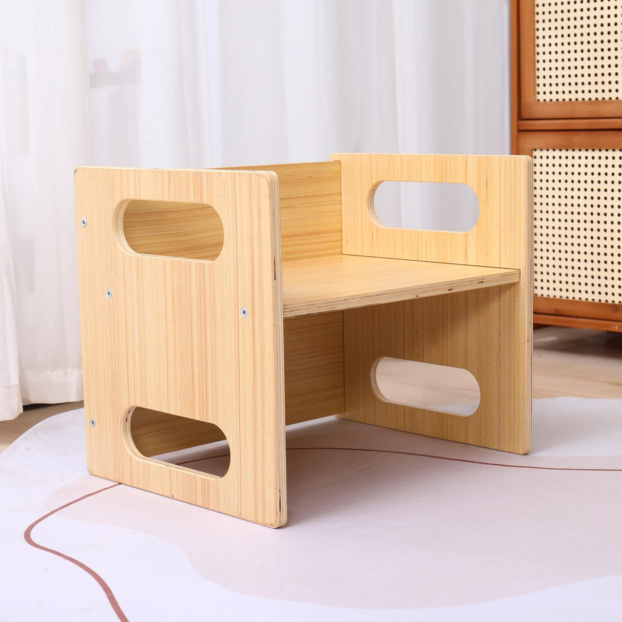 FDHUIJIA Montessori Weaning Table and Chair Set, Wooden Toddler Table and Chair Set Step Stool 1-3 Year Old Kids Desk (24") FDHUIJIA
